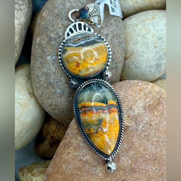 Bumblebee Jasper 925 Sterling Silver Pendant 12.6g Artisan Natural Gemstone - Picture 3 of 11